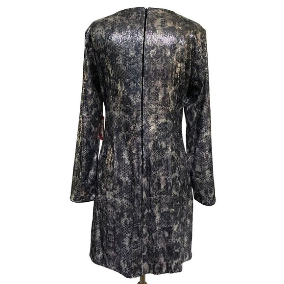 Vince Camuto Sequined Snake Embossed Long Sleeve Dress Sz 12 Silver Gray NEW - Picture 3 of 8